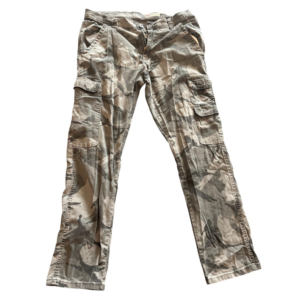 Wrangler Regular Taper Cargo Pants Mens Grey Camo Military Utility Trousers